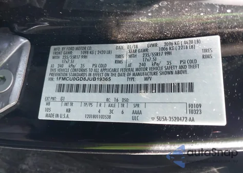 2018 Ford Escape Se from USA, damaged, VIN 1FMCU0GD8JUB19365